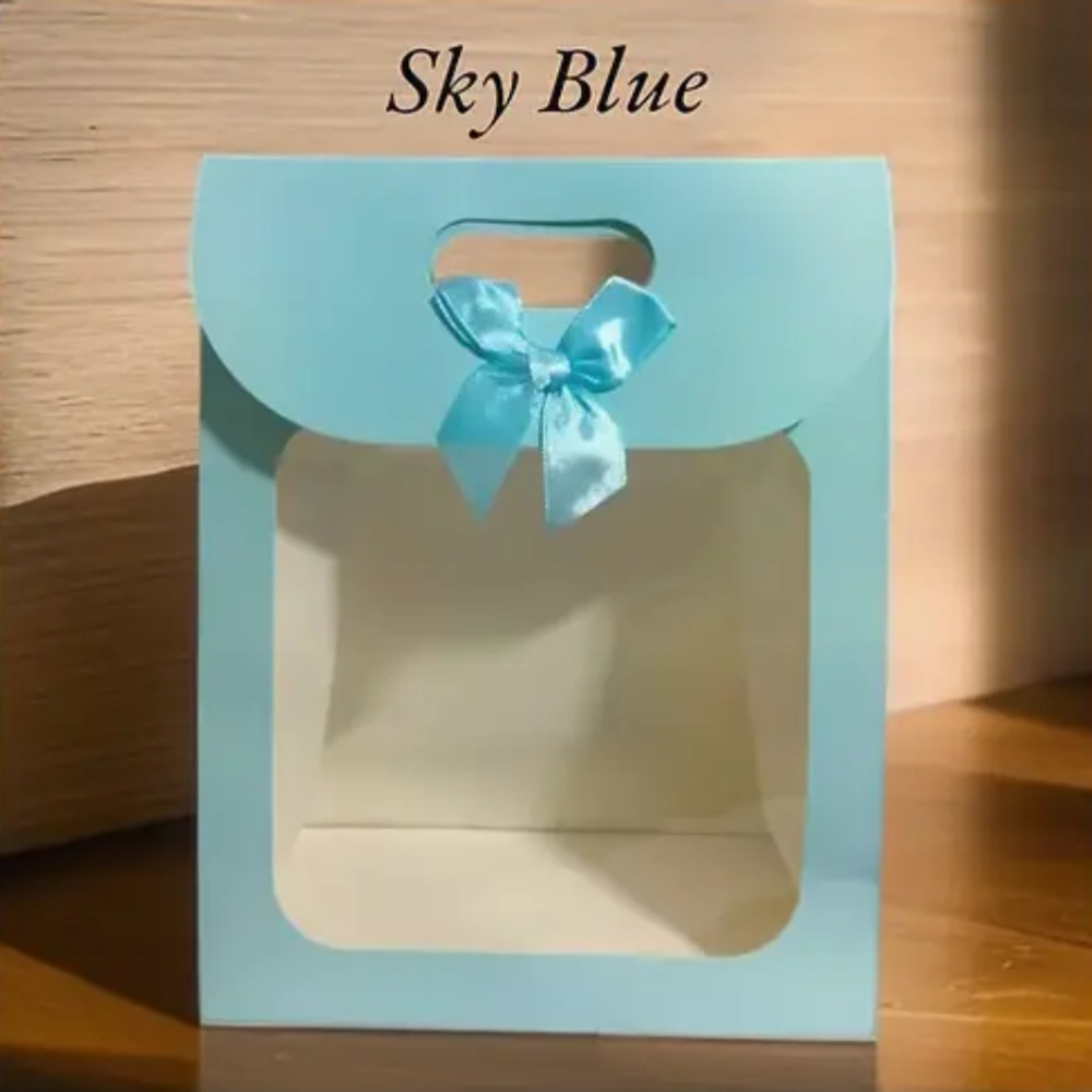 Premium Gift Box With Ribbon Handle Design sky blue