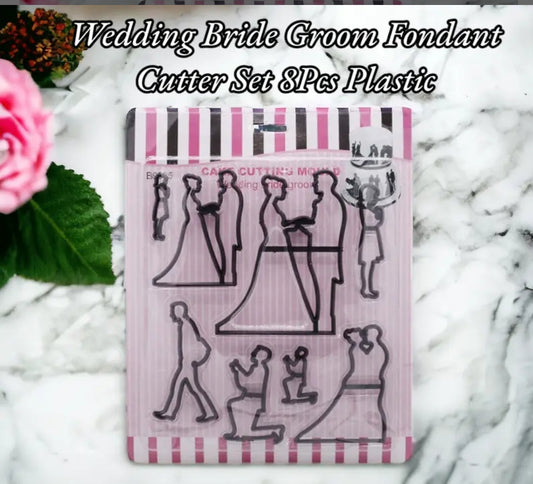 Wedding Bride groom fondant cutter 8 piece set plastic